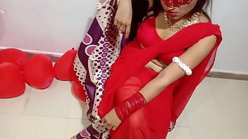 Freshly Married Indian Wifey In Crimson Sari Celebrating Valentine With Her Desi Hubby - Total Hindi Hottest Hard-core