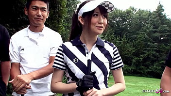 Tutor and other Guys chat Chinese Teen to Blowbang at Golf Lesson